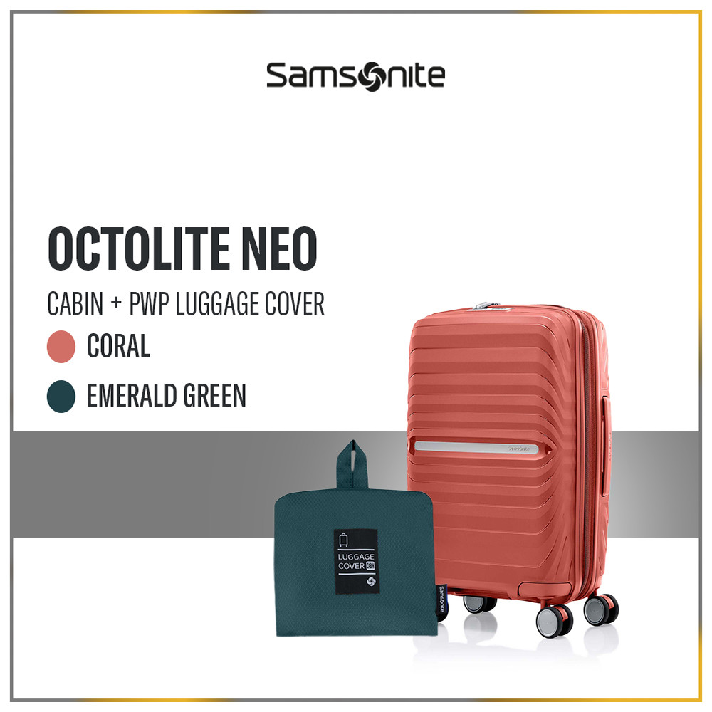 Samsonite Koper Octolite Neo Cabin Coral + Foldable Luggage Cover Cabin