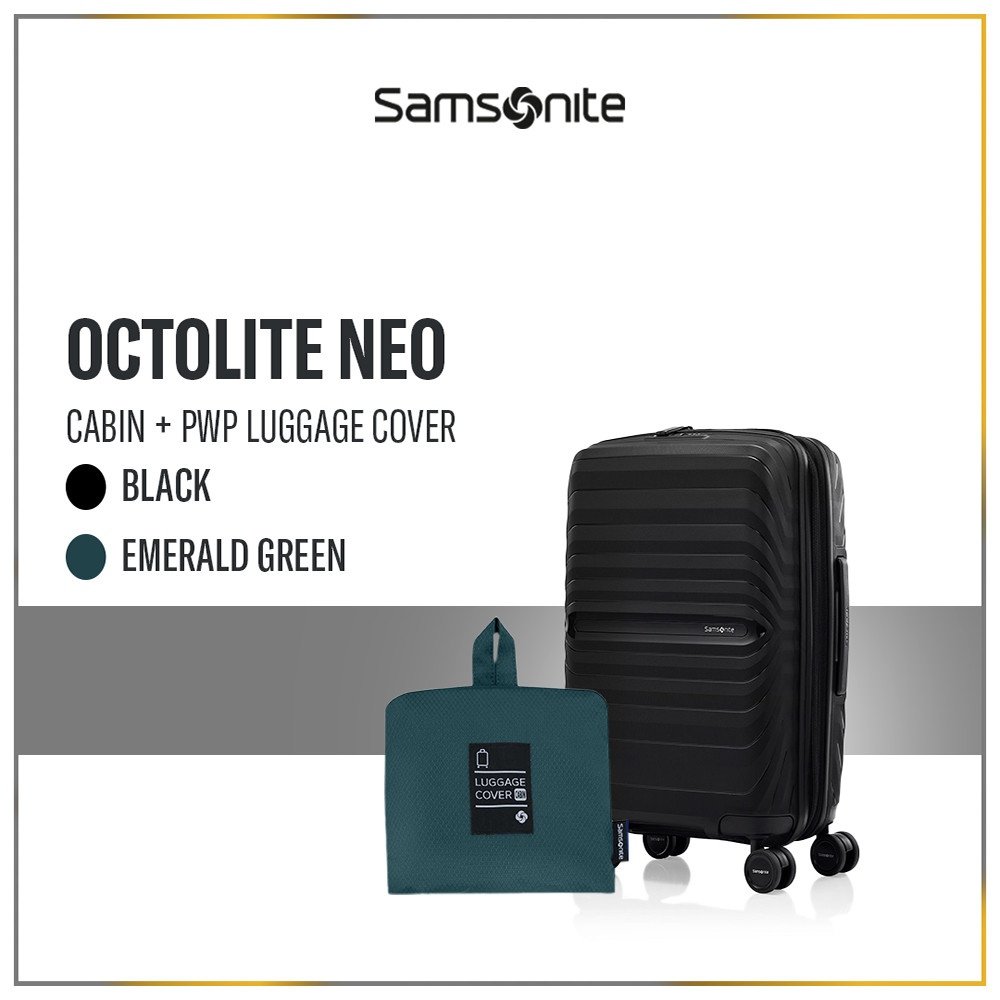 Samsonite Koper Octolite Neo Cabin Black + Foldable Luggage Cover Cabin