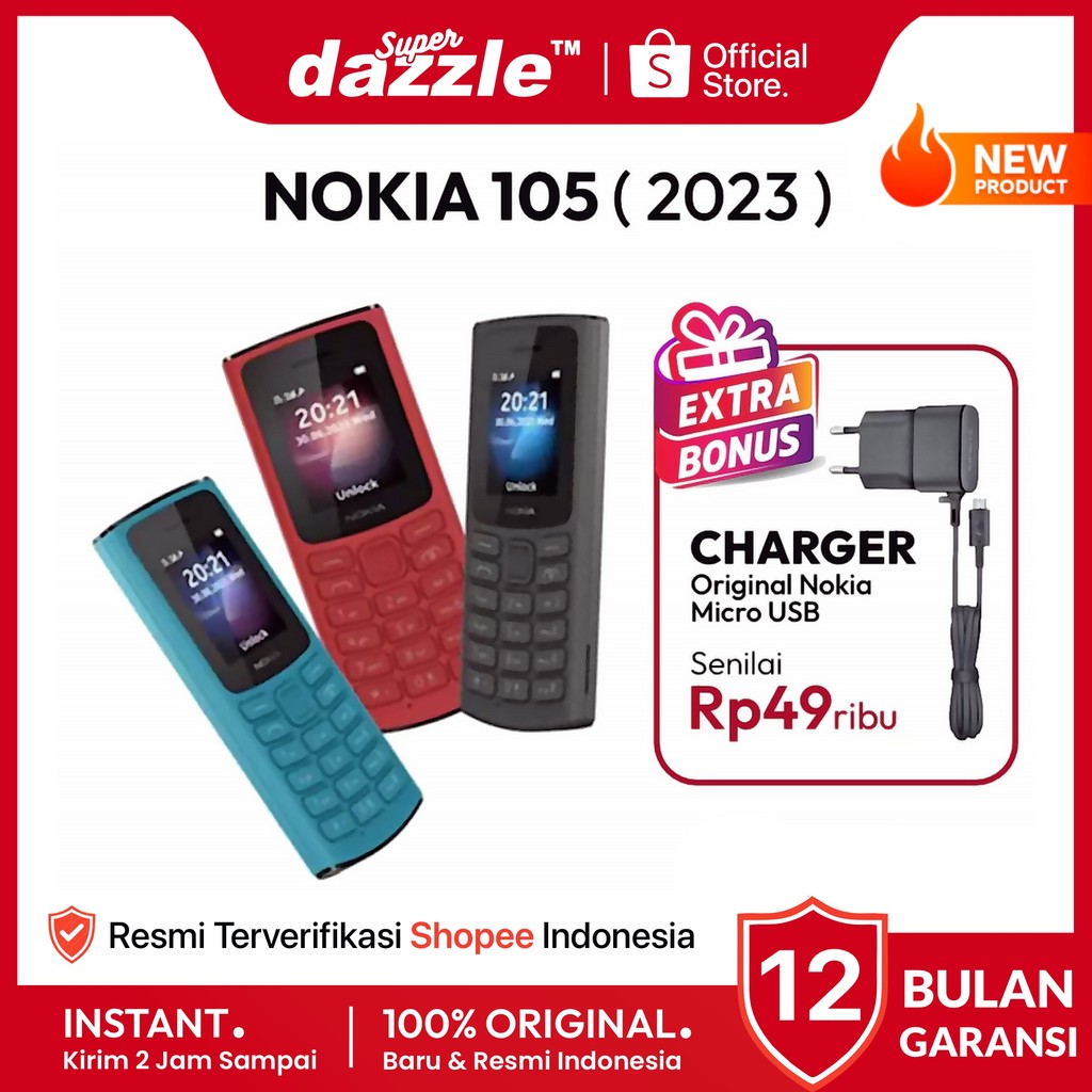 HP Nokia 105 LEDA 2023 Dual SIM Card Original 100% Garansi Resmi 12 Bulan TAM Official Store