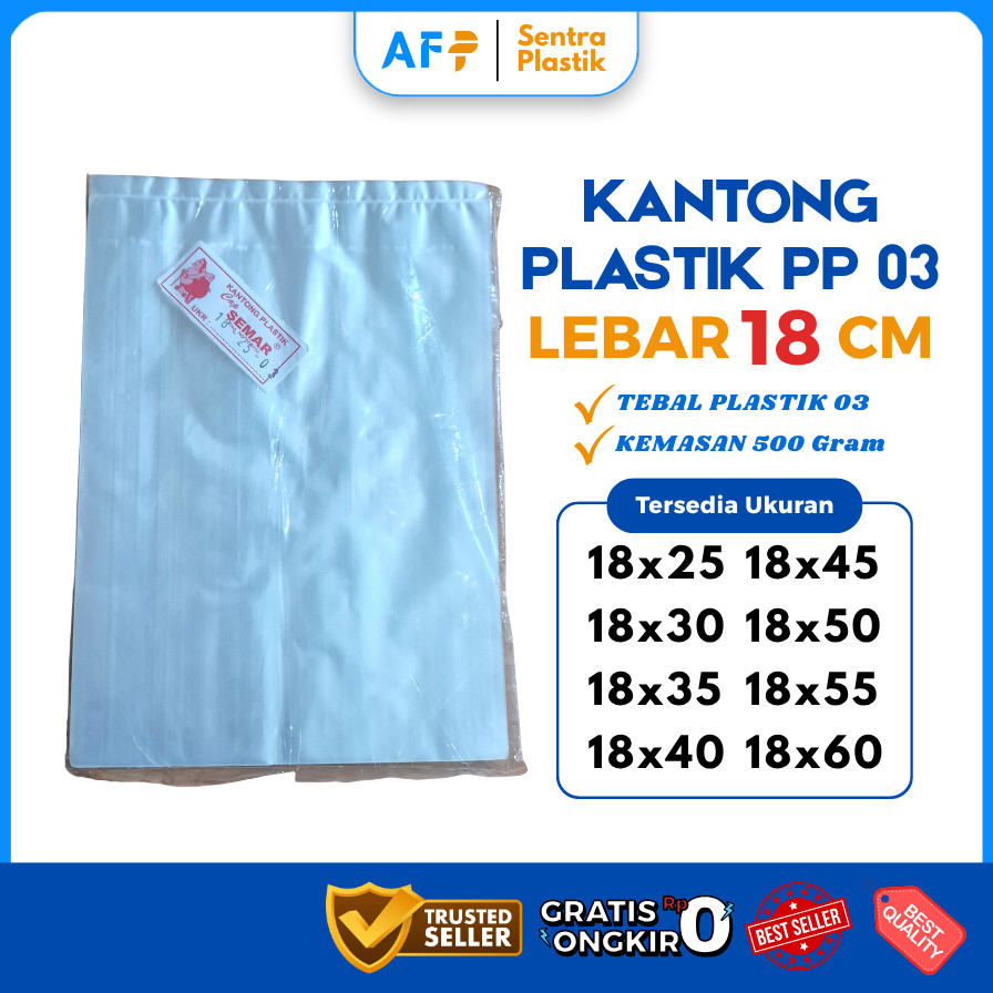 Plastik PP Tebal 03 Lebar 18 cm ukuran 18x25 18x30 18x35 18x40 18x45 18x50 18x55 18x60 Plastik Untuk