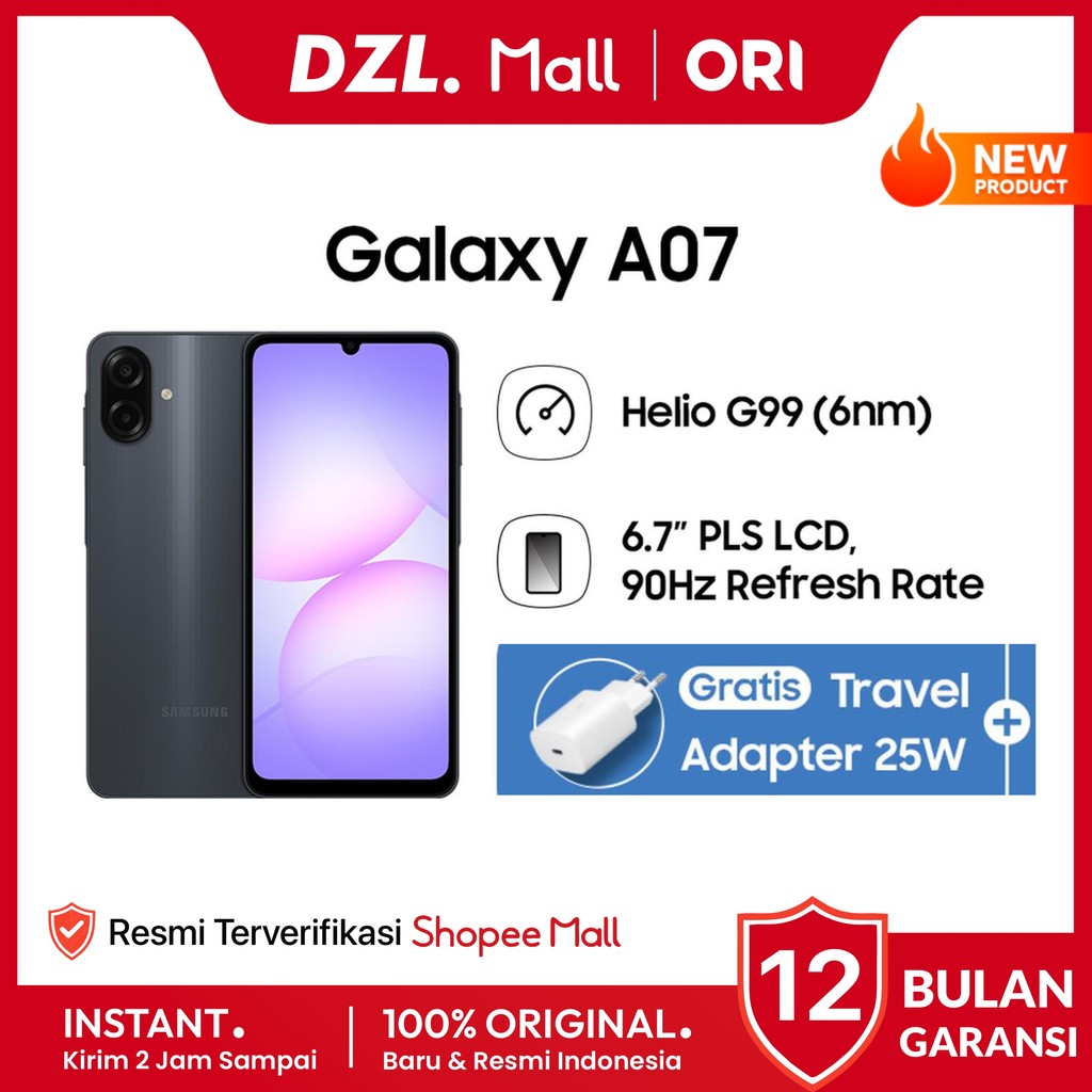 DZL - HP SAMSUNG Galaxy A07 4G 8/256 6/128 4/128 4/64 GB Original Resmi Official Store Handphone Ori