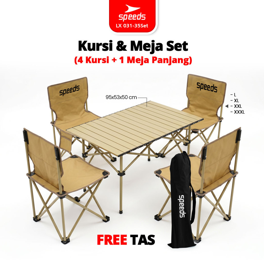 SPEEDS Set Kursi Lipat Kursi Rekreasi Folding Chair Fold Table Meja Camping Peralatan Liburan 031-35