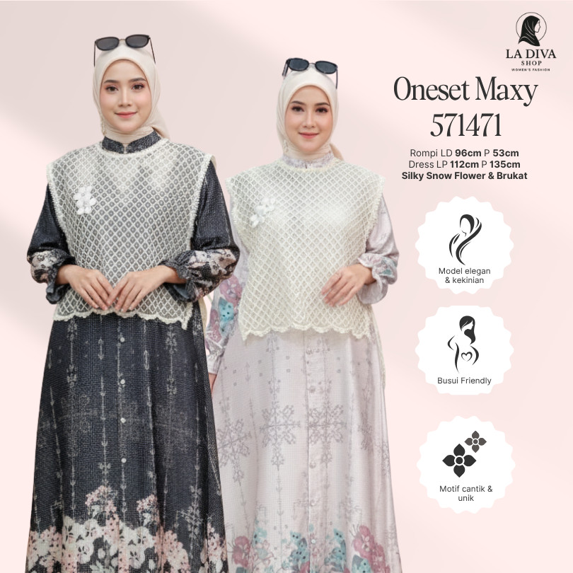 La Diva - Melody One Set Maxy Dress Brukat Rompi Pisah Gamis Maxi Motif Elegan Busui Friendly - EXTU