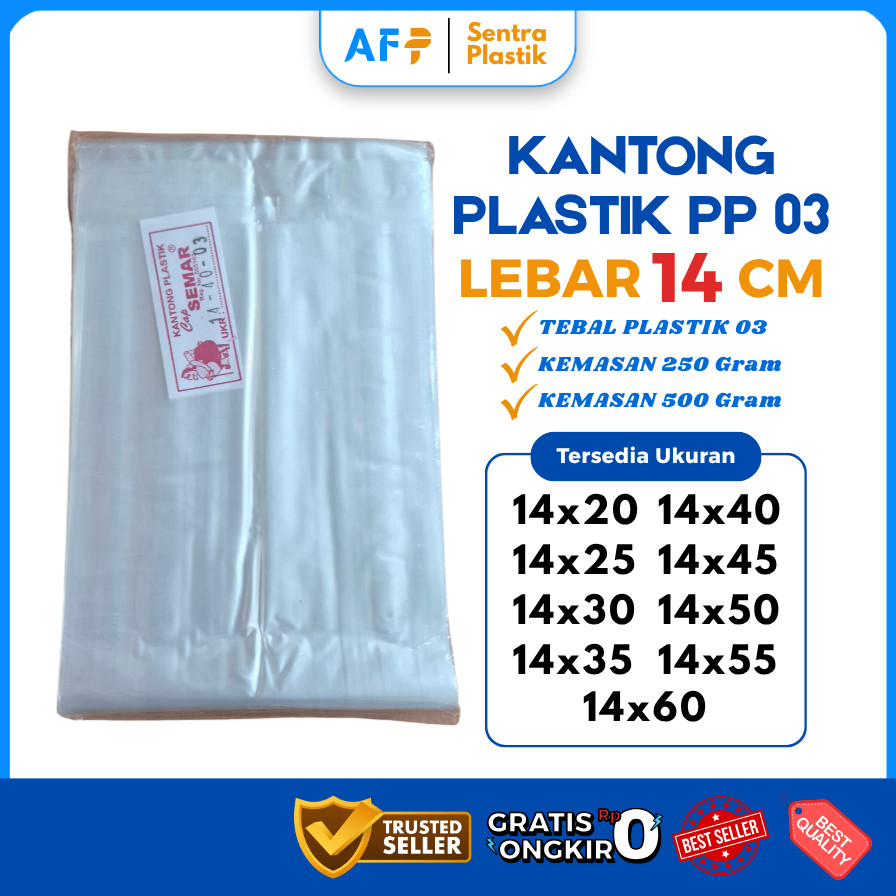 Plastik PP Tebal 03 Lebar 14 cm ukuran 14x20 14x25 14x30 14x35 14x40 14x45 14x50 14x55 14x60 Plastik