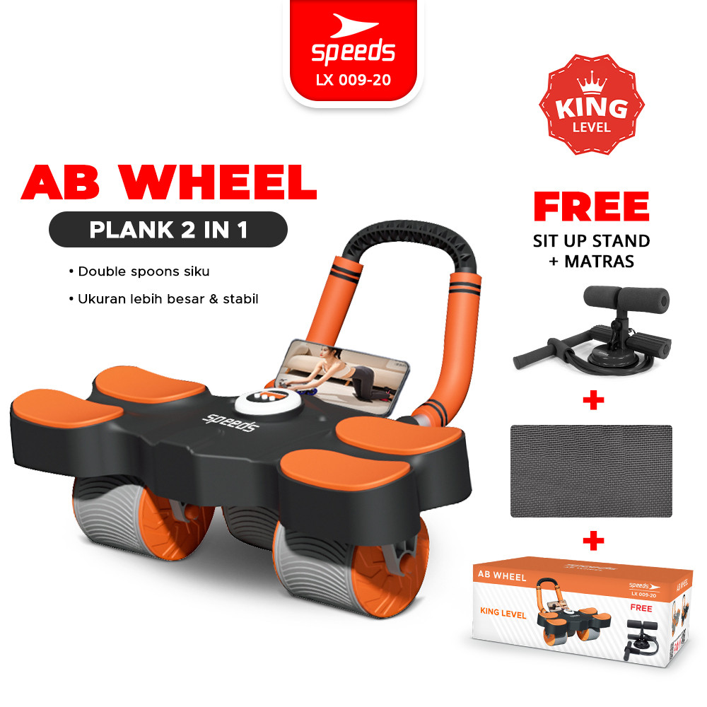 SPEEDS AB Wheel Roller Plank Trainer 2 Roda Automatic Rebound 2in1 Stabilisasi Core Stopwatch 009-20