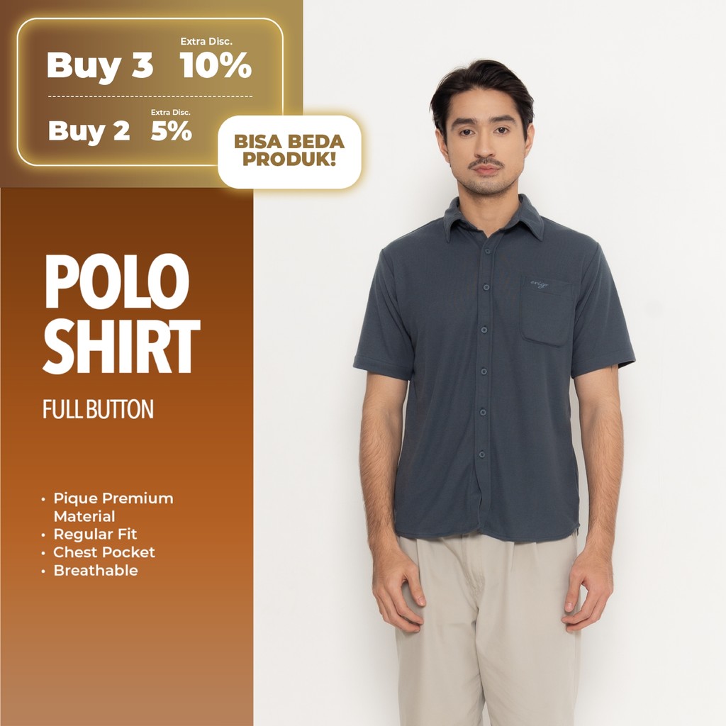 Erigo Polo Shirt Full Button Short Sleeve Floyd Stargazer Blue - Kemeja Kerah Lengan Pendek Polos Un