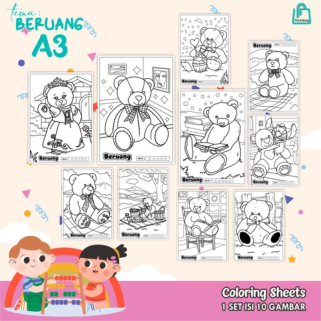 

KERTAS MEWARNAI ANAK UKURAN A3 – ISI 10 LEMBAR – COLORING SHEETS KARTUN EDUKATIF HEWAN DARAT