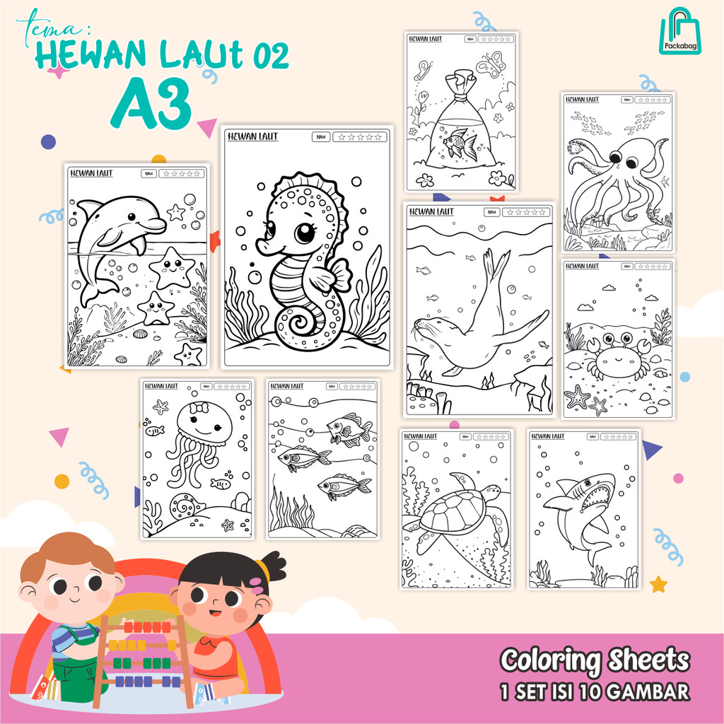 

KERTAS MEWARNAI ANAK UKURAN A3 – ISI 10 LEMBAR – COLORING SHEETS KARTUN EDUKATIF GAJAH