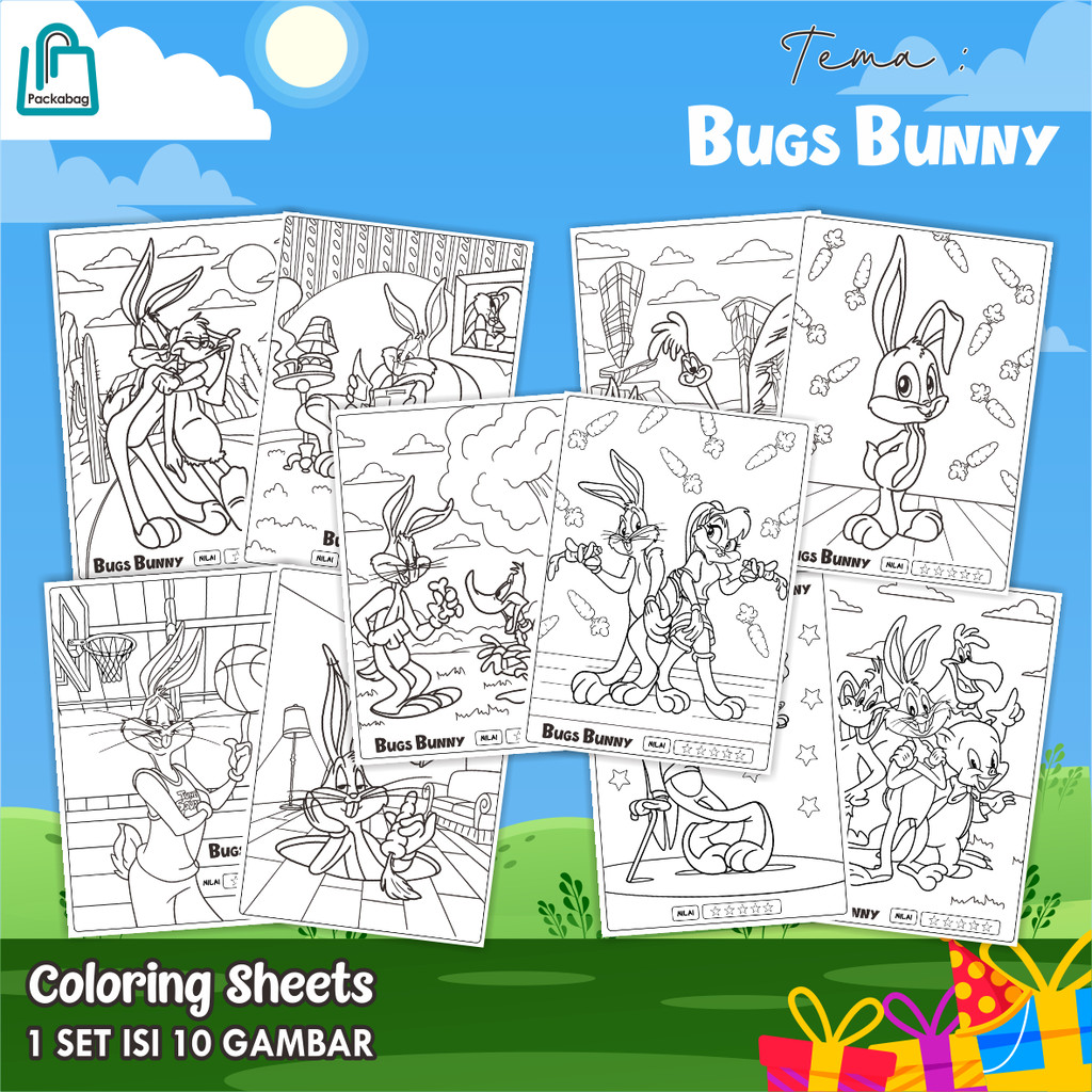 

KERTAS MEWARNAI ANAK UKURAN A4 – 1 PACK ISI 10 LEMBAR – COLORING SHEETS KARTUN EDUKATIF BUGS BUNNY