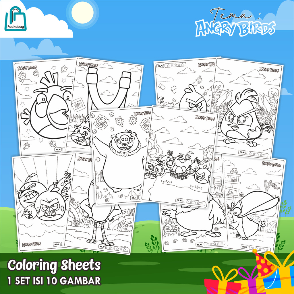 

KERTAS MEWARNAI ANAK UKURAN A4 – PAKET ISI 10 LEMBAR – COLORING SHEETS KARTUN EDUKATIF ANGRY BIRD