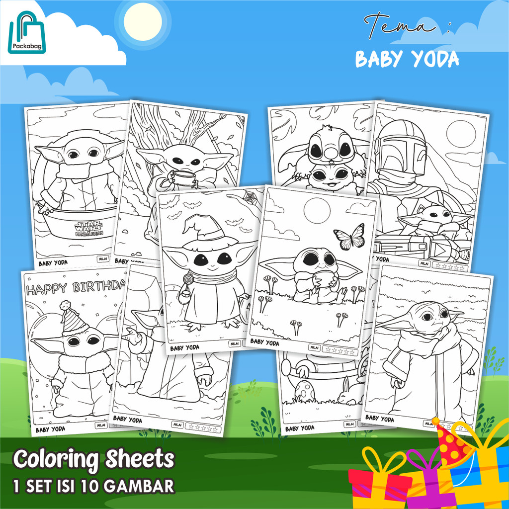 

KERTAS MEWARNAI ANAK UKURAN A4 – PAKET ISI 10 LEMBAR – COLORING SHEETS KARTUN EDUKATIF BABY YODA