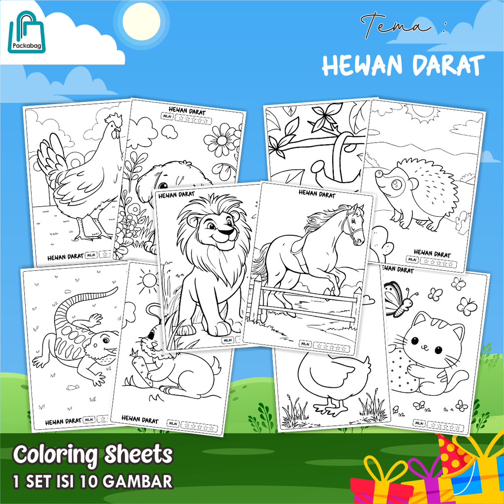 

KERTAS MEWARNAI ANAK UKURAN A4 – PAKET ISI 10 LEMBAR – COLORING SHEETS KARTUN EDUKATIF HEWAN DARAT