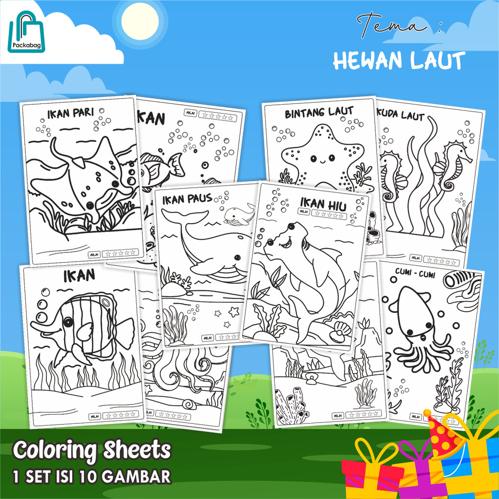 

KERTAS MEWARNAI ANAK UKURAN A4 – PAKET ISI 10 LEMBAR – COLORING SHEETS KARTUN EDUKATIF HEWAN LAUT