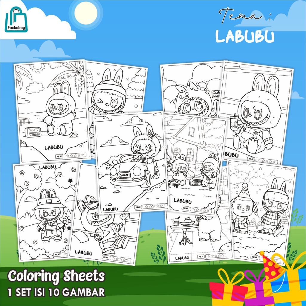 

KERTAS MEWARNAI ANAK UKURAN A4 – 1 PACK ISI 10 LEMBAR – COLORING SHEETS KARTUN EDUKATIF LABUBU