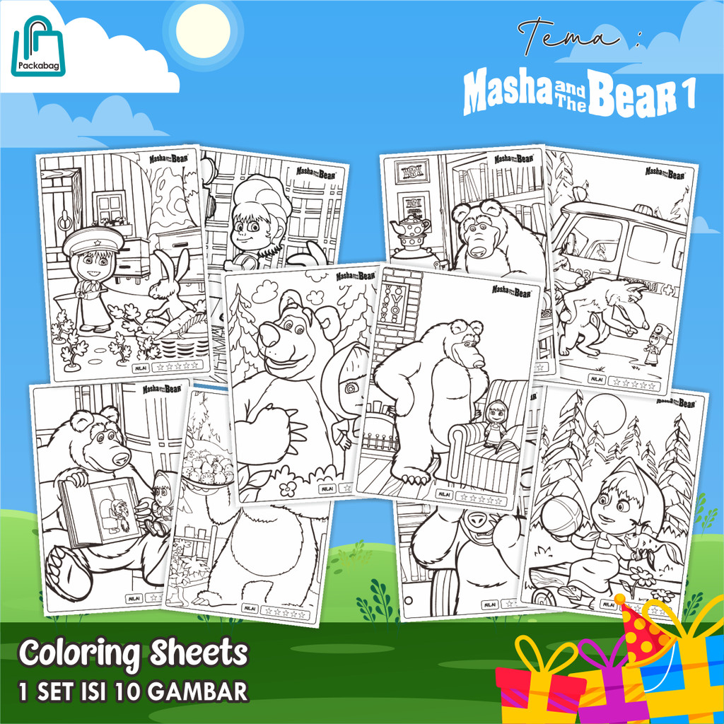 

KERTAS MEWARNAI ANAK UKURAN A5 – ISI 10 LEMBAR – COLORING SHEETS KARTUN EDUKATIF MASHA & THE BEAR 01