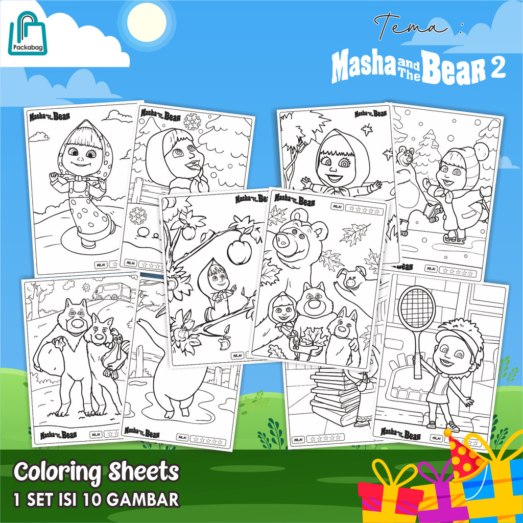 

KERTAS MEWARNAI ANAK A5 MURAH – ISI 10 LEMBAR – COLORING SHEETS KARTUN EDUKATIF MASHA & THE BEAR 02