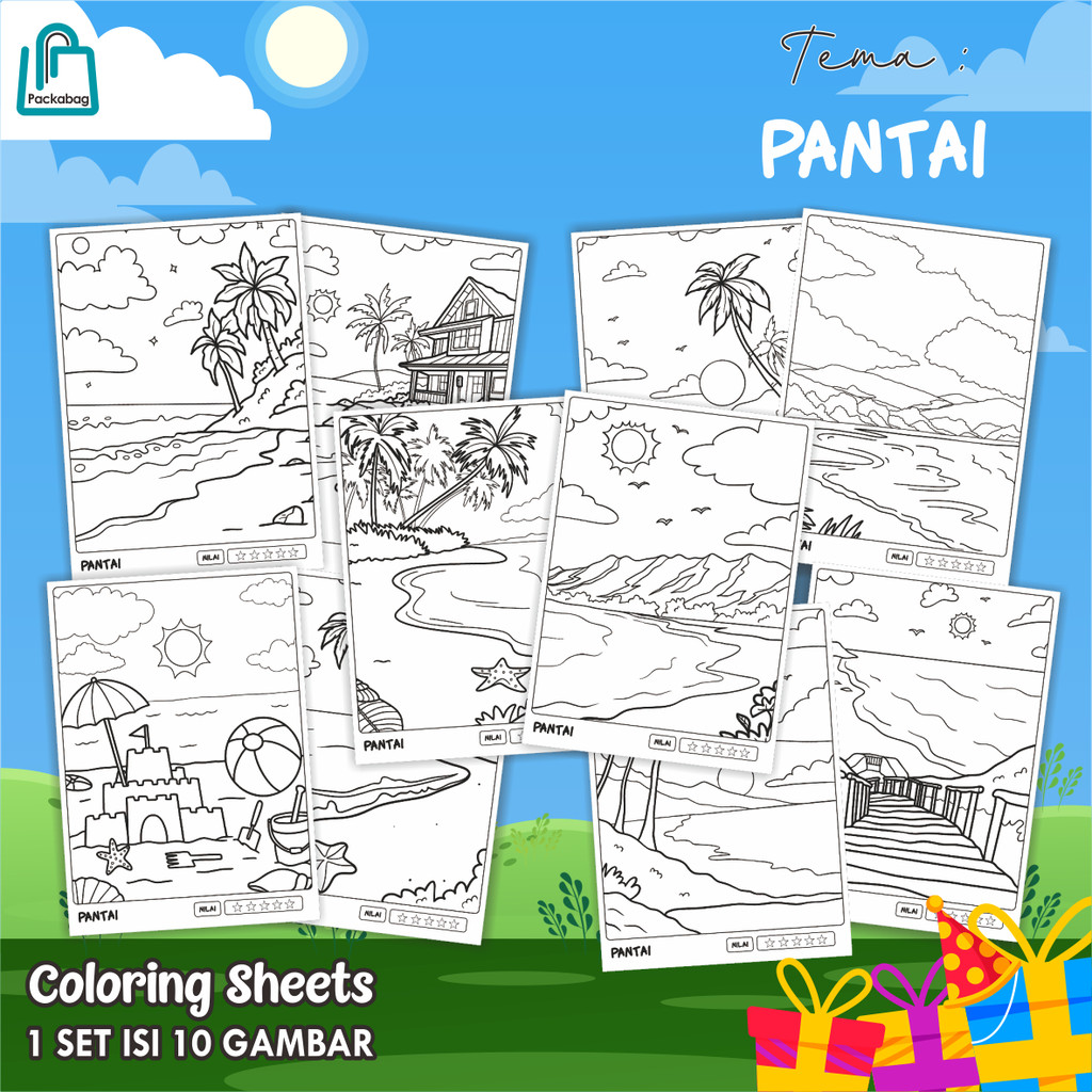 

KERTAS MEWARNAI ANAK UKURAN A4 – PAKET ISI 10 LEMBAR – COLORING SHEETS KARTUN EDUKATIF PANTAI