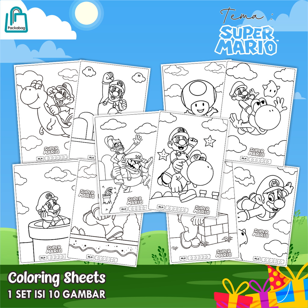 

KERTAS MEWARNAI ANAK UKURAN A4 – PAKET ISI 10 LEMBAR – COLORING SHEETS KARTUN EDUKATIF SUPER MARIO