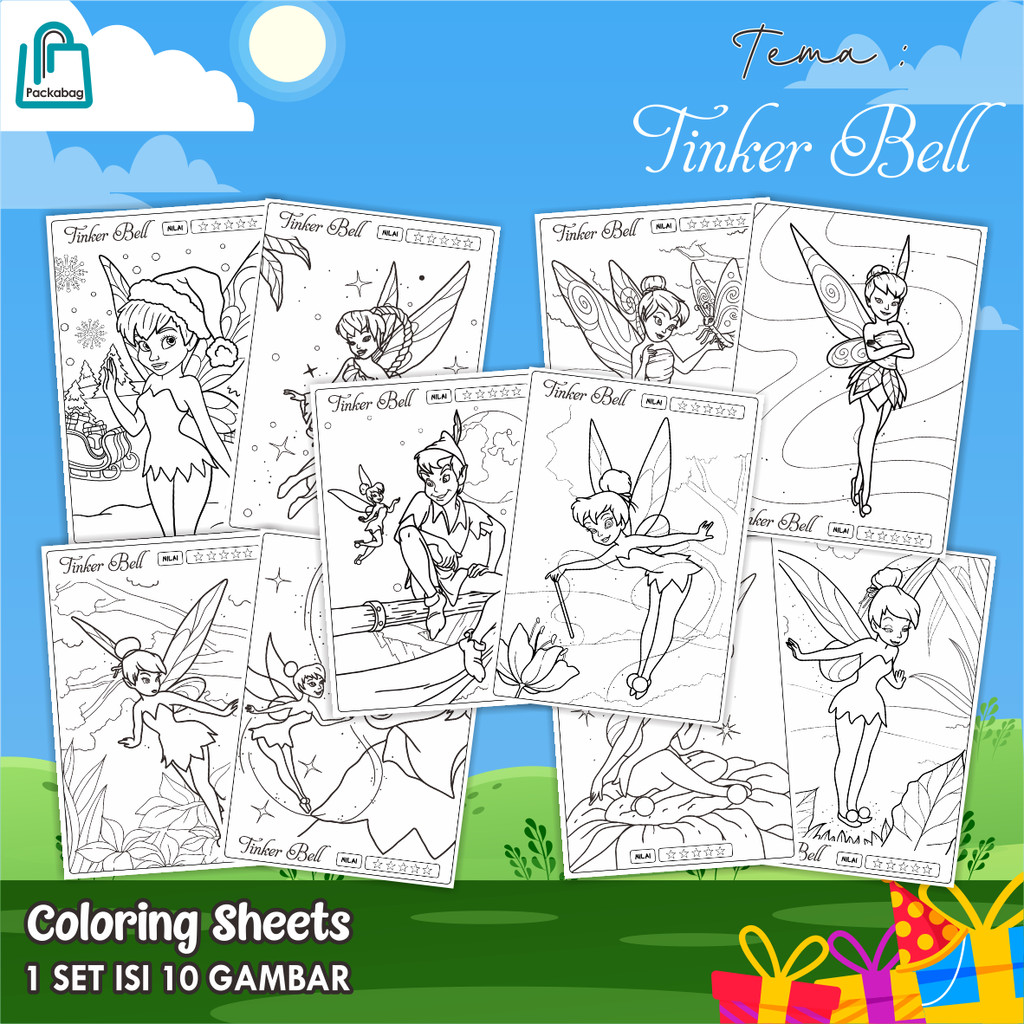 

KERTAS MEWARNAI ANAK UKURAN A4 – PAKET ISI 10 LEMBAR – COLORING SHEETS KARTUN EDUKATIF TINKER BELL