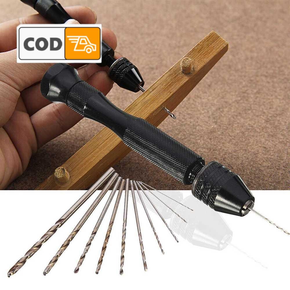 Bor Tangan Mini Manual Hand Drill Set 25 Mata Bor Baja Perkakas Kayu Logam Perhiasan Poles Ukir Port