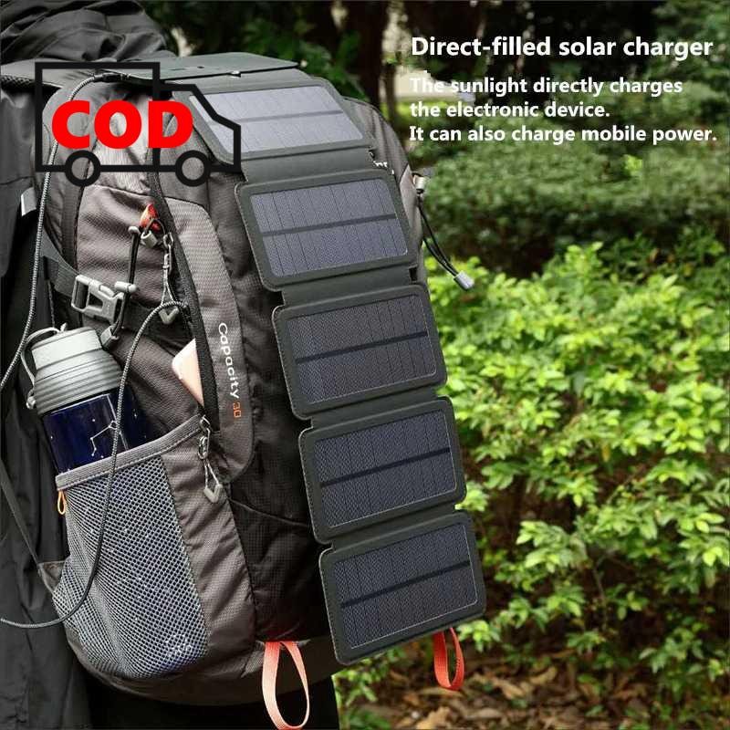Solar Panel Charger Portable Lipat 9W 5V USB Tenaga Surya Outdoor Power Bank Hp dengan Kompas
