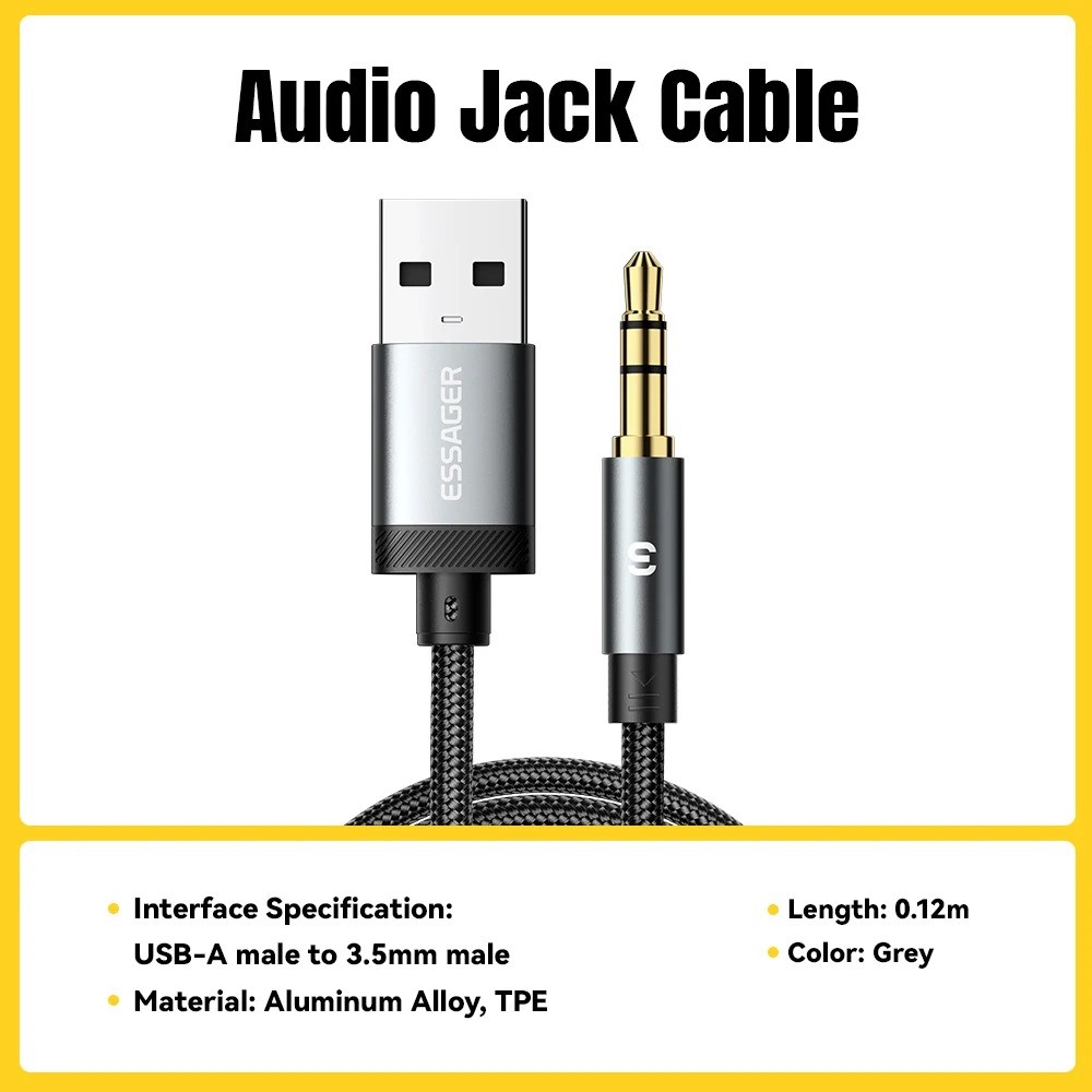 Kabel AUX 3.5mm Audio HiFi Premium Chip Braided 1M USB A ES-YP22 Universal Murah High Quality