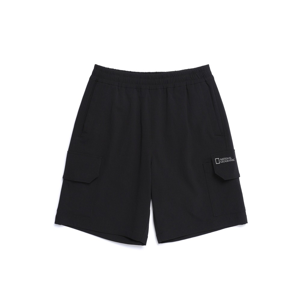 National Geographic Cargo Pocket Woven Long Shorts Black - Celana Unisex Hitam