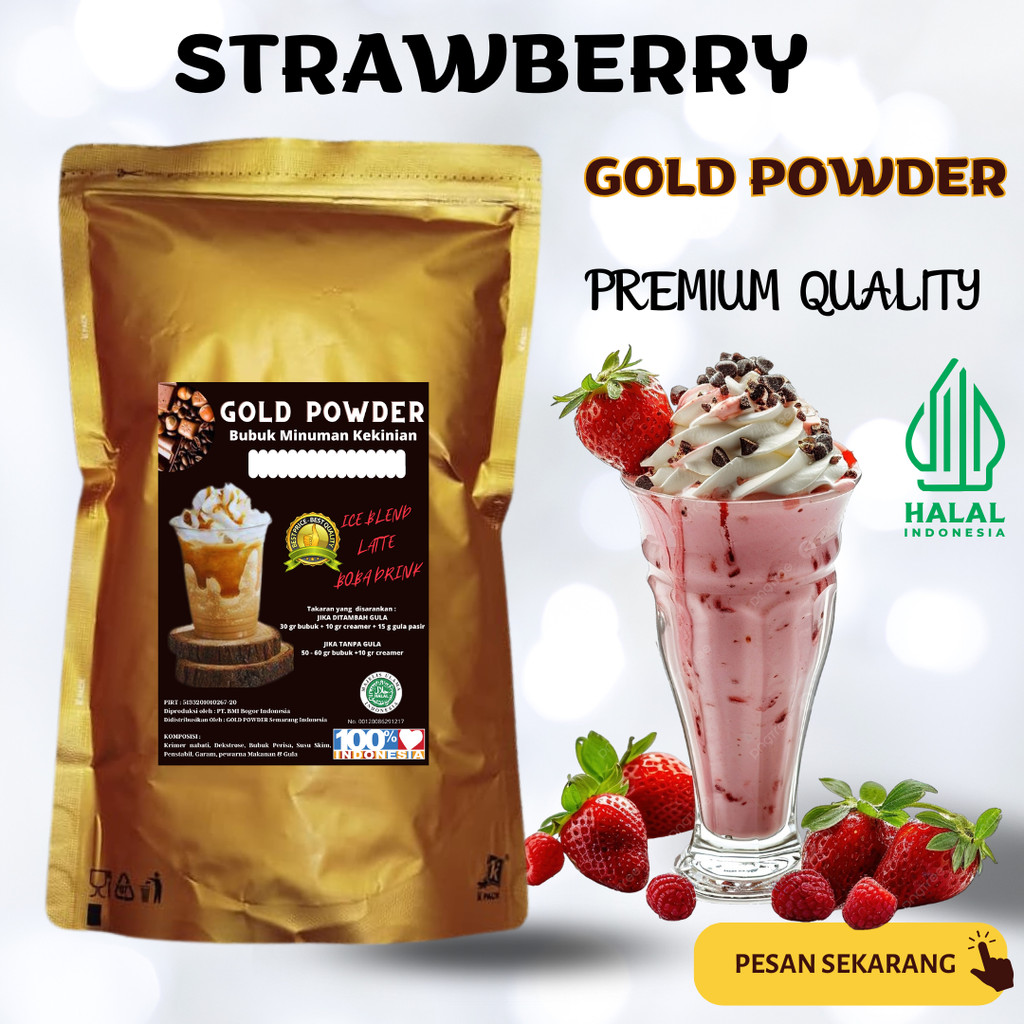

RASA STRAWBERRY 1 Kg GOLD PREMIUM POWDER DRINK BUBUK MINUMAN INSTAN SERBUK MINUMAN STICKY MILK