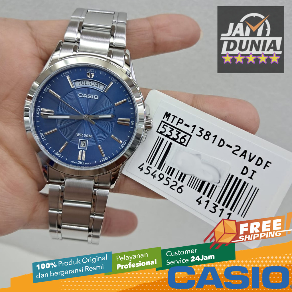 JAM TANGAN PRIA CASIO ANALOG ORIGINAL STAINLESS STEEL SILVER BLUE CASIO MTP-1381D-2AVDF CASIO MTP 13