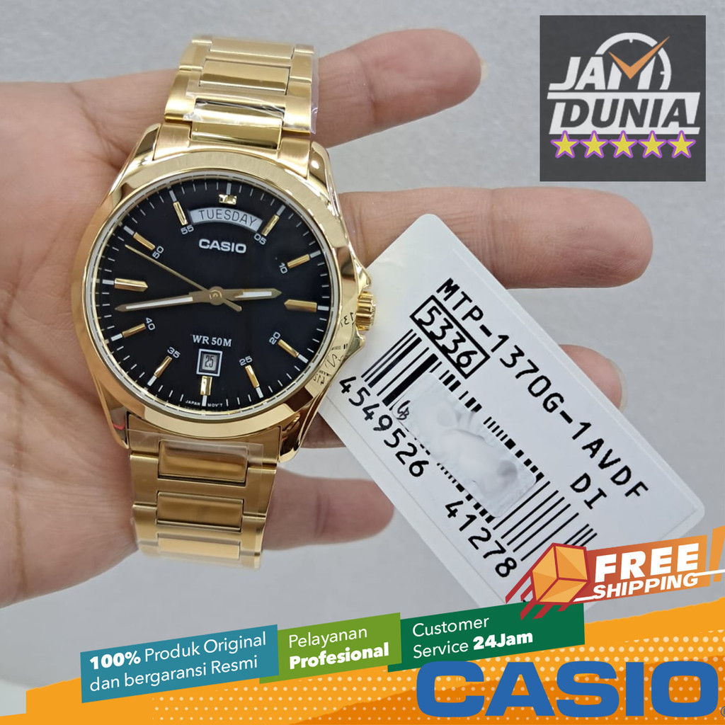 JAM TANGAN PRIA CASIO ANALOG ORIGINAL STAINLESS STEEL GOLD BLACK CASIO MTP-1370G-1AVDF CASIO MTP 137