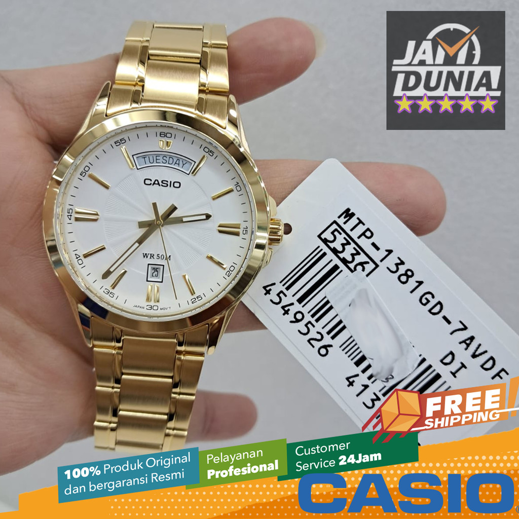 JAM TANGAN PRIA CASIO ANALOG ORIGINAL STAINLESS STEEL GOLD WHITE CASIO MTP-1381GD-7AVDF CASIO MTP 13
