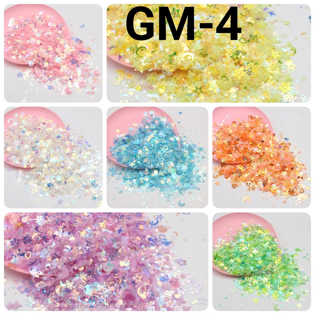 GM-4 Glitter 10gr mix bulan bintang hati hijau ungu orange biru pink kuning putih isian slime timitu