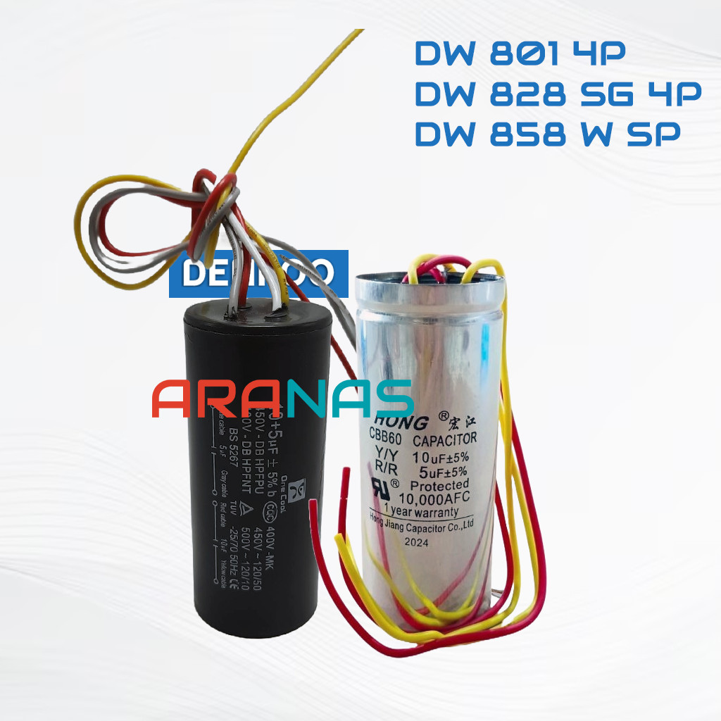10+5 uF KAPASITOR DENPOO 8 Kg DW 801 828SG 858W SP 4P Capacitor Starter Mesin Cuci 2 Tabung Denpo 80