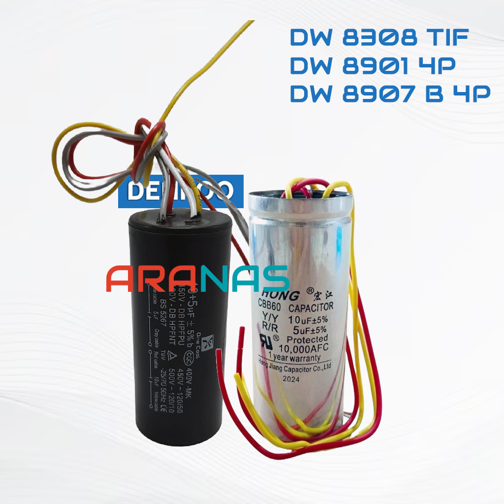 10+5 uF KAPASITOR DENPOO 8 Kg DW 8308TIF 8901 8907B 4P Capacitor Starter Mesin Cuci 2 Tabung Denpo 8