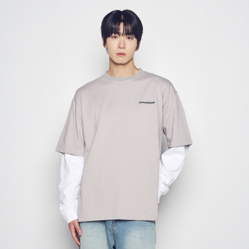 ADLV Double Layer Adlv Long Sleeve T-Shirt Light Gray - Kaos Oversized Fit Unisex Acme De La Vie