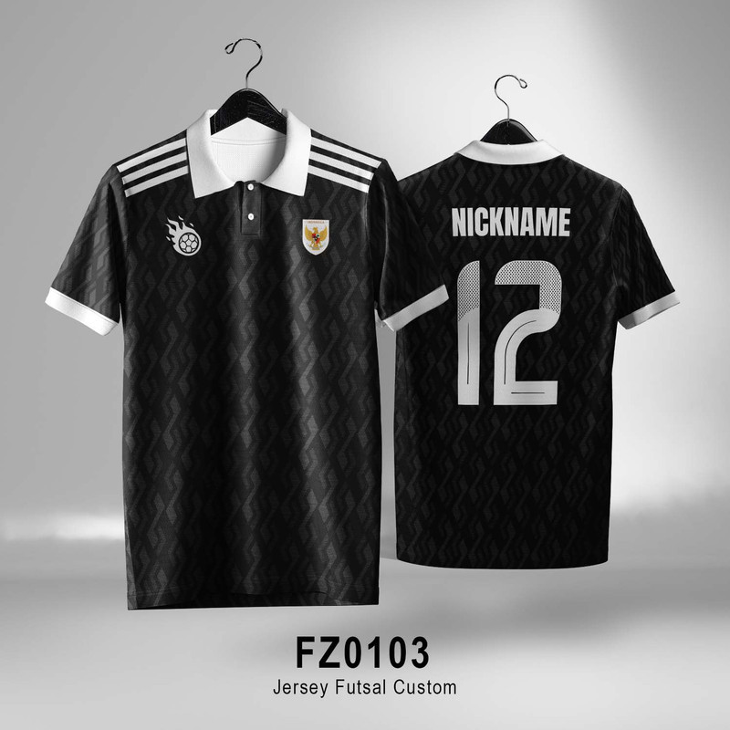 ATASAN BAJU JERSEY BOLA FUTSAL PELATIH & OFFICIAL WARNA HITAM KERAH PUTIH CUSTOM LENGAN PENDEK
