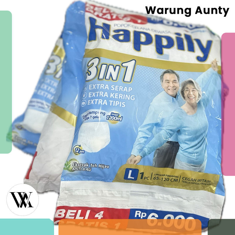 HAPPILY PANTS RENCENG 5 PCS POPOK DEWASA CELANA ORANG TUA DIAPERS M L XL 1 M1 L1 XL1 aduIt PREMIUM D