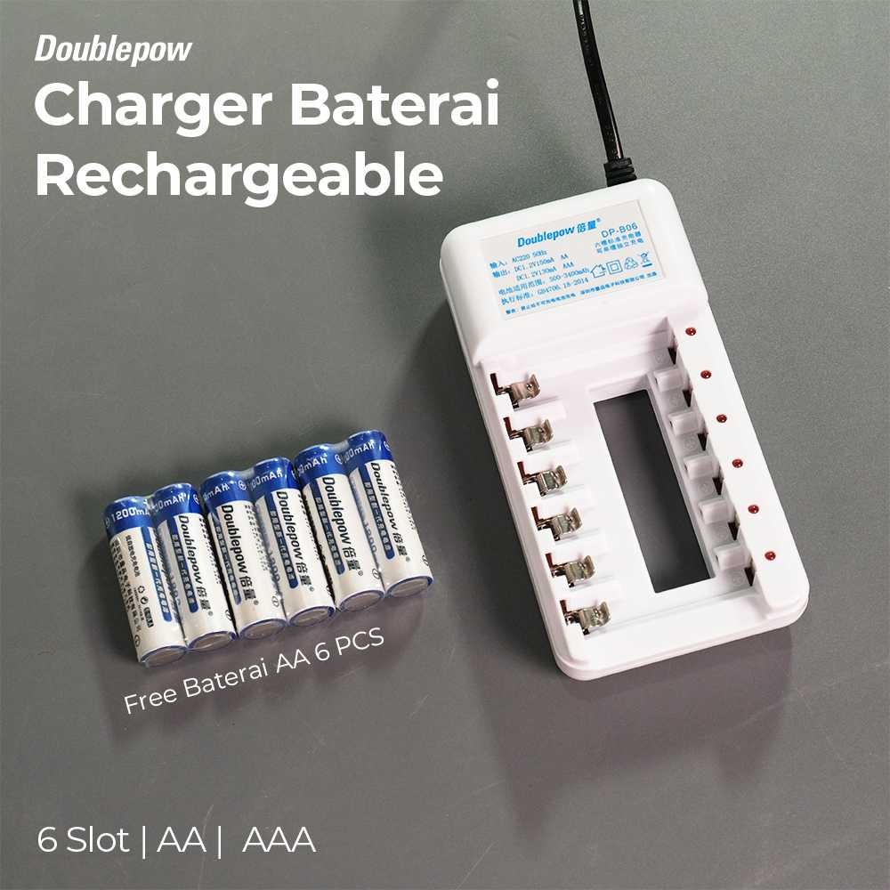 CHARGER BATERAI RECHARGEABLE 6 SLOT AA AAA + BATERAI AA 6 PCS - DP-B06