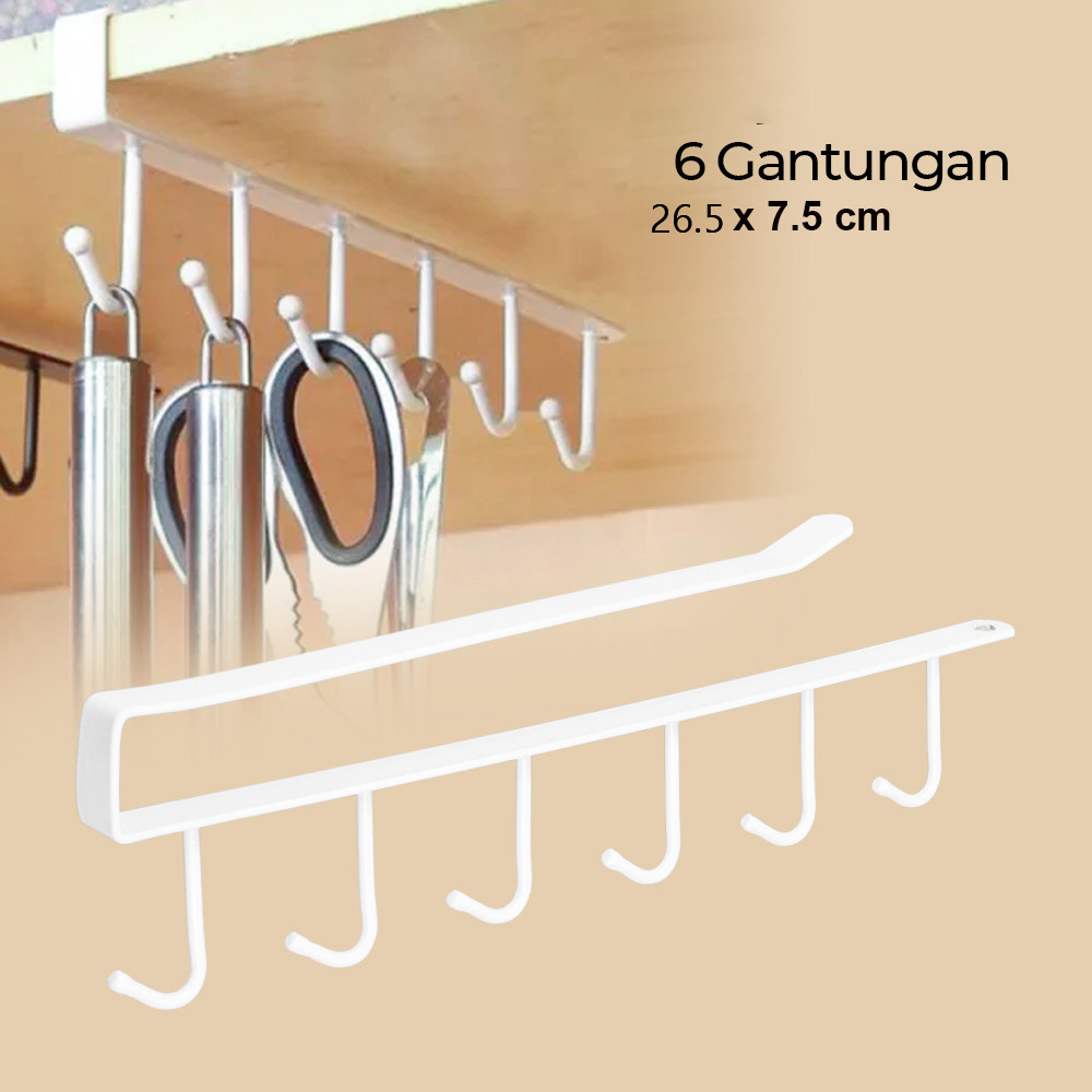 Rak Gantung Lemari Peralatan Dapur 6 Hook Aluminium