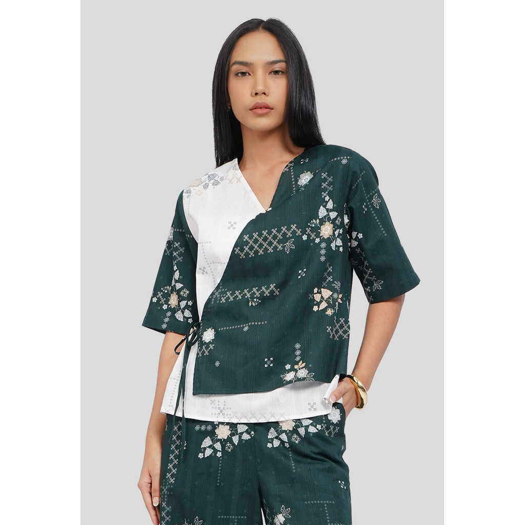 Executive Asymmetrical Batik Blouse Dark Green