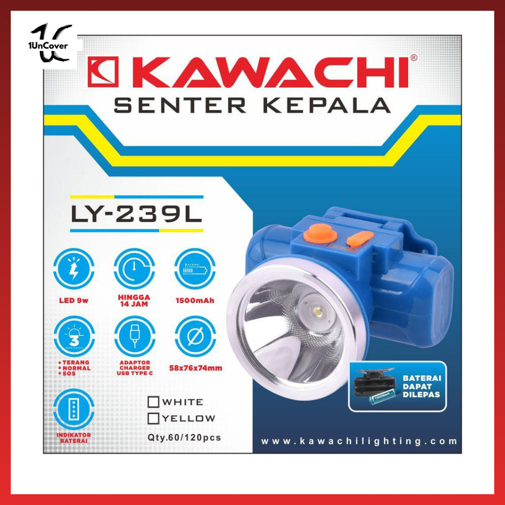 KAWACHI Senter Kepala LY-239L | Headlamp LED 9W – Baterai Bisa Dilepas