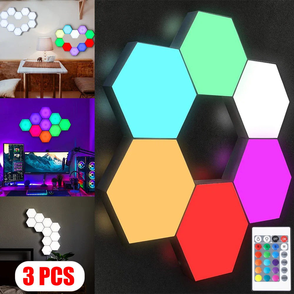 Nesto Light Lampu Hias Hexagonal Dinding LED RGB Touch Control 3 PCS