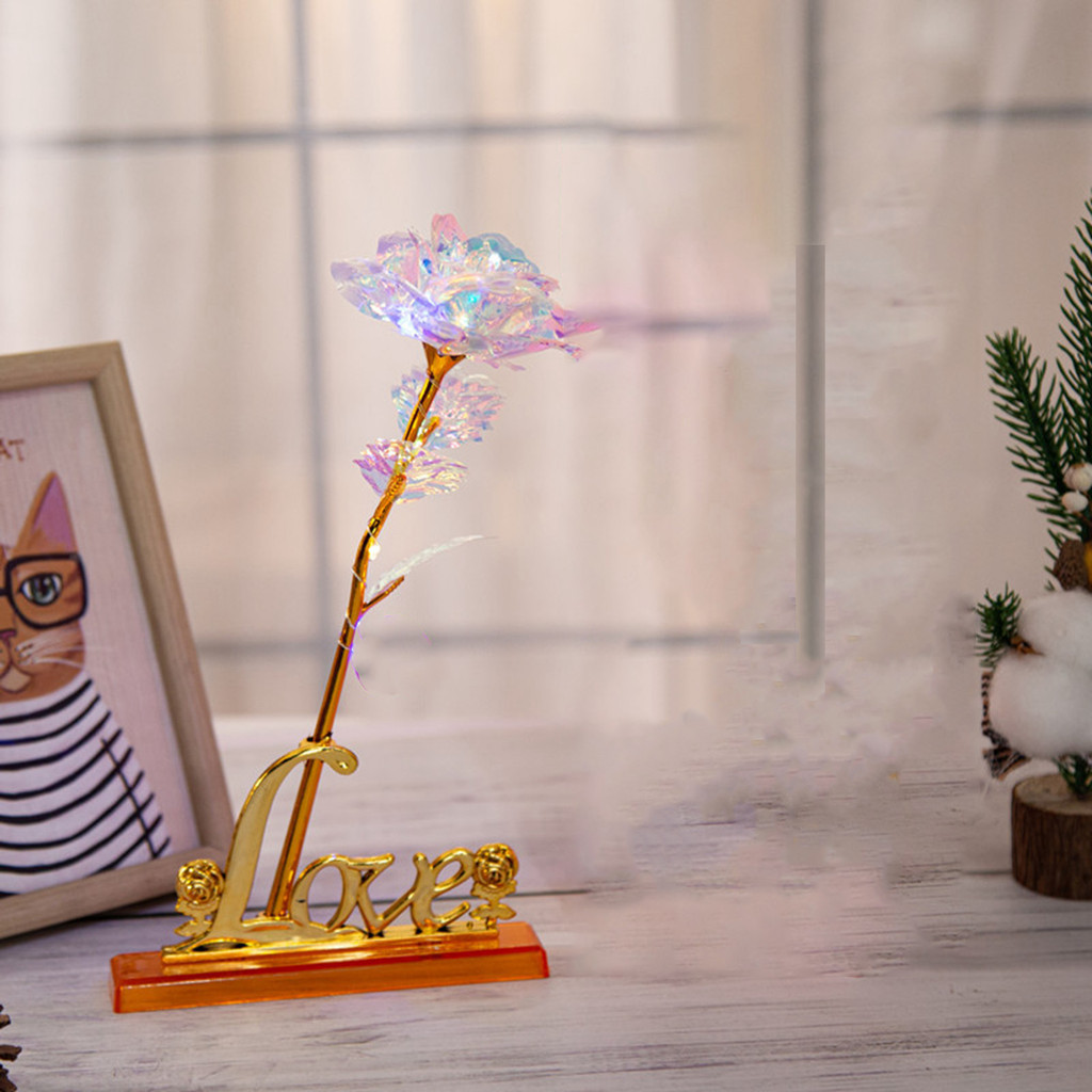 Bunga Mawar Dekorasi Glow in The Dark Rose Love Stand RGB LED