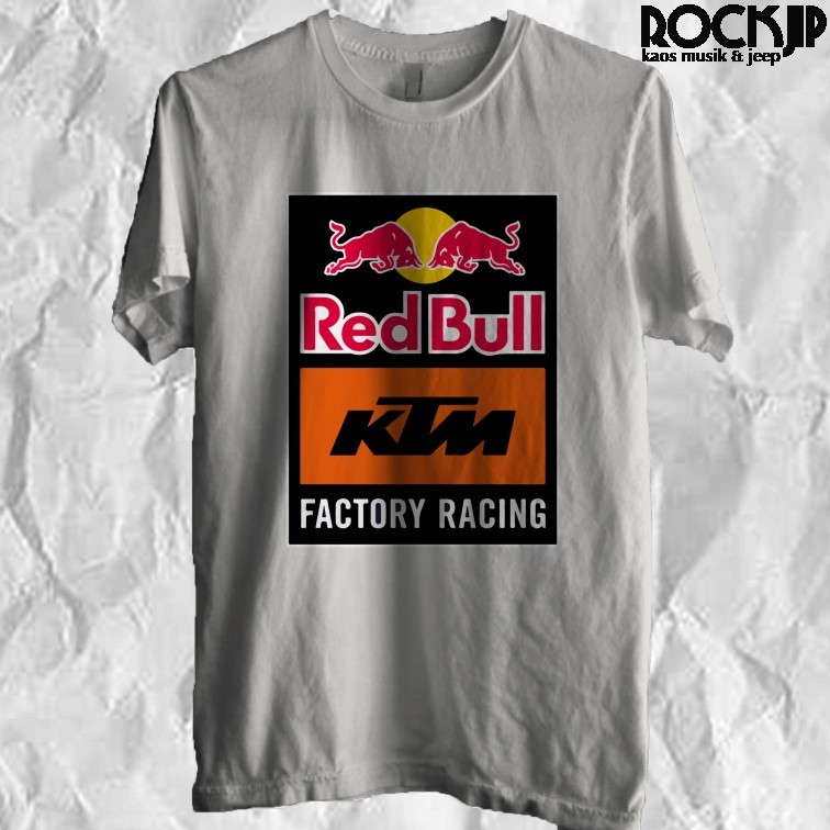 Jual Kaos Baju Distro Pria Wanita Balap Racing Pria Keren Logo Red Bull KTM Tech3 Putih