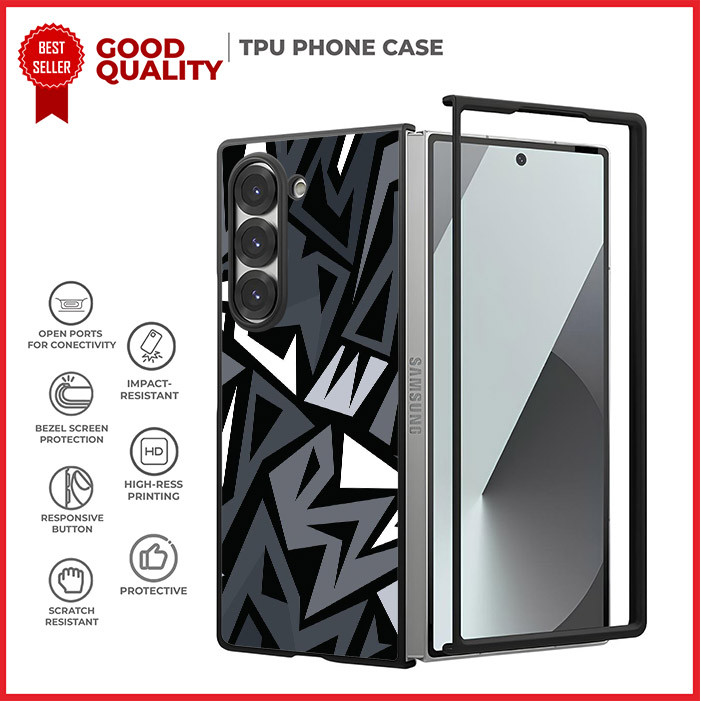Case Casing Samsung Z Flip 7 6 5 4 3 , Z Fold 7 6 5 4 3 5G SE Geometric Dark Camo Polygon Edge AH040