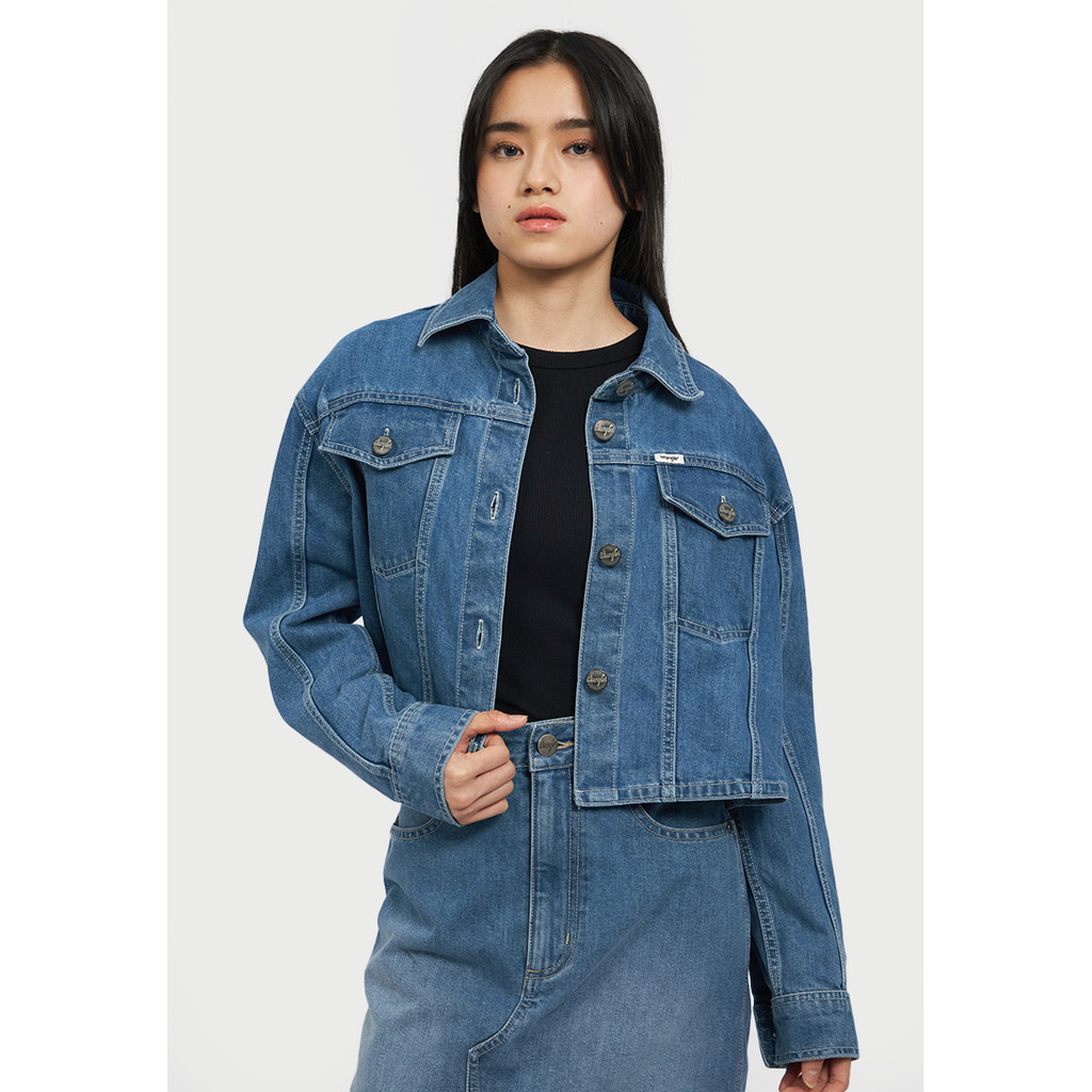 Wrangler Jacket Denim Oversized Crop DMJKT 03A25 Med Blue
