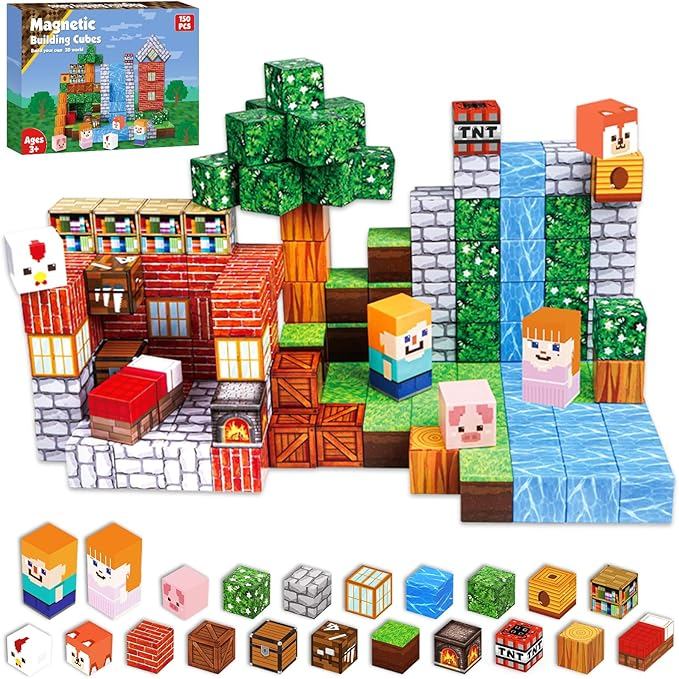 Magnetic Blocks-150PCS Grassland Magnetic Building Blocks Set