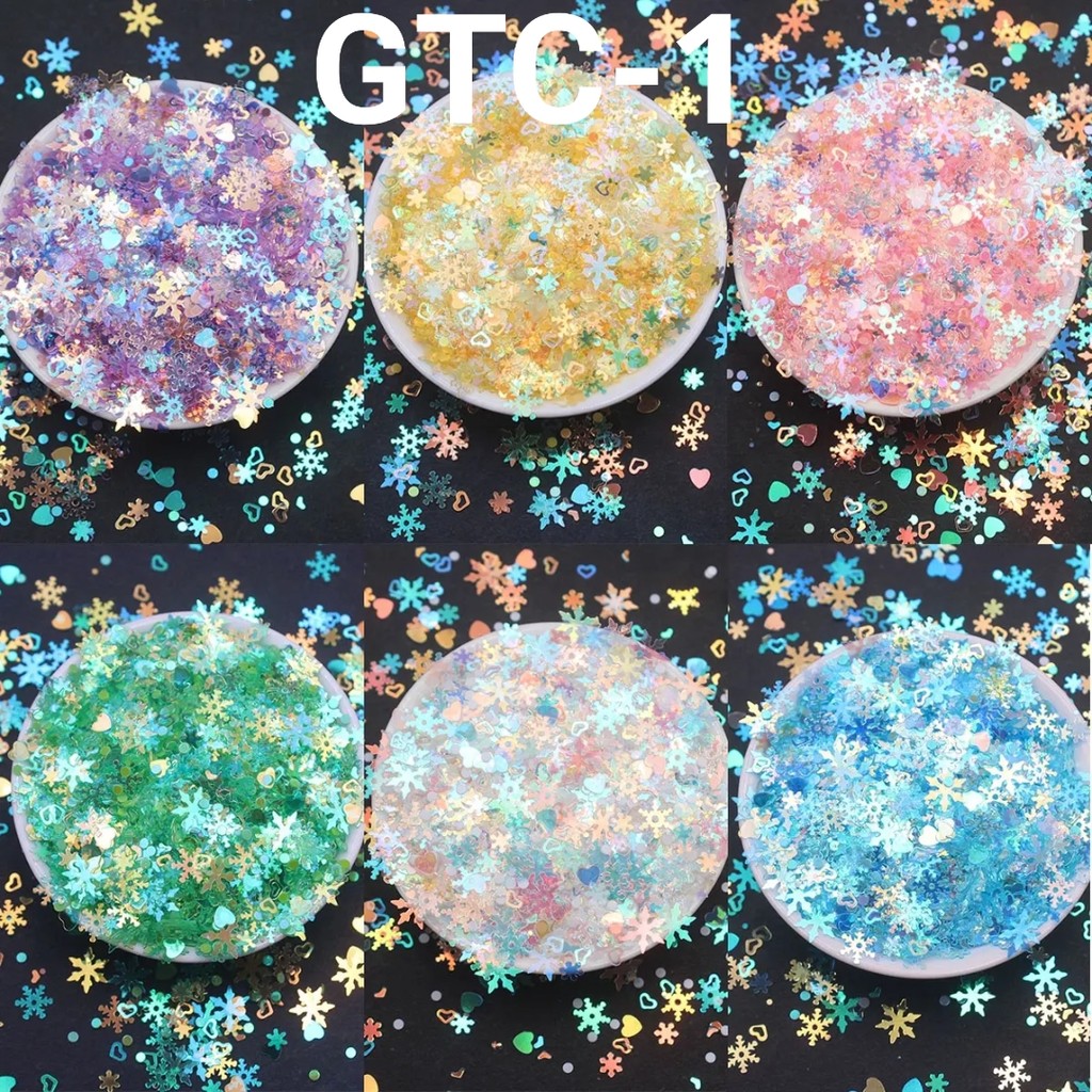 GTC-1 Glitter payet mote monte hiasan dummy cake make up nail art snowflake salju 10gr hijau ungu bi