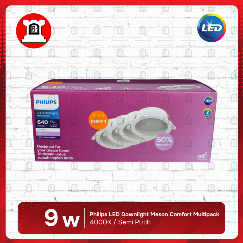 Lampu LED Downlight Pack isi 4 Meson Comfort Philips 9W D100 RC RD