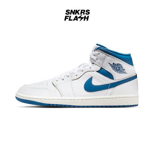 NIKE Air Jordan 1 Mid Se White Industrial Blue Sepatu Sneakers Pria - Fn5215141 - Size 43